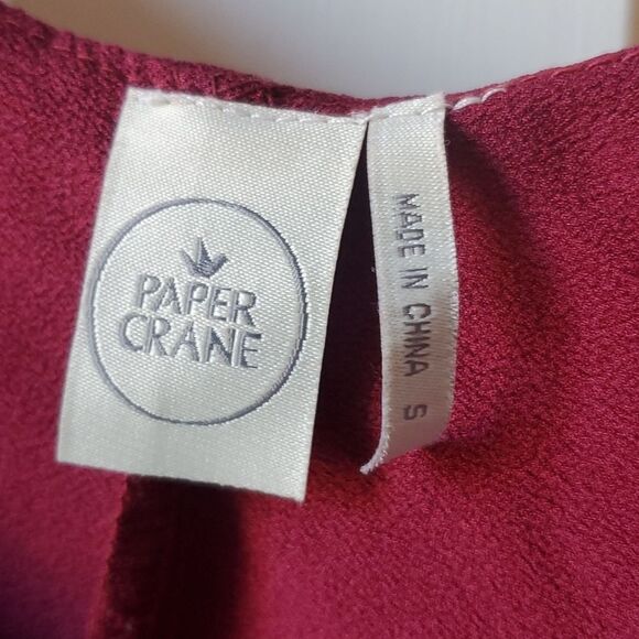ANTHROPOLOGIE PAPER CRANE TOP BURGUNDY FLOUNCY TANK SPAGHETTI STRAPS SMALL - Picture 4 of 6